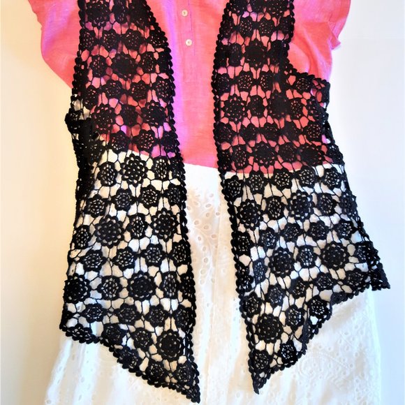 Floral Crochet Knit Boho  Black Vest - Picture 1 of 13